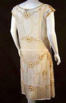 Flapper Dress Roaring 20's Cream Deco Cherry Silk back