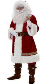 Deluxe Old Time Santa Claus Suit with Hood Costume