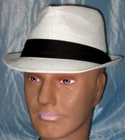 White Fedora Hat w/Black Pug Band