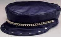 Leather Biker's Cap w/ Studs & Chain