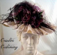 Victorian Touring Hat Ivory w/Plum