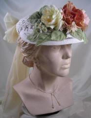 Victorian Ivory Straw Mesh Visor w/English Garden Flowers